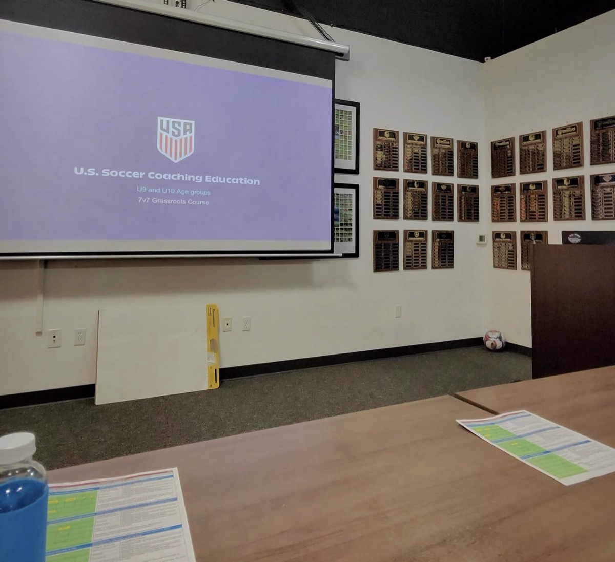 Classroom screen showing the US Soccer 7v7 Grassroots coaching course